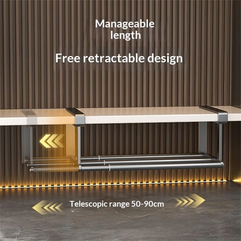 Estante Pequeño de Baño Extensible 50-90 cm, Organizador Bajo Armario de Acero al Carbono, Estante Telescópico - Negro