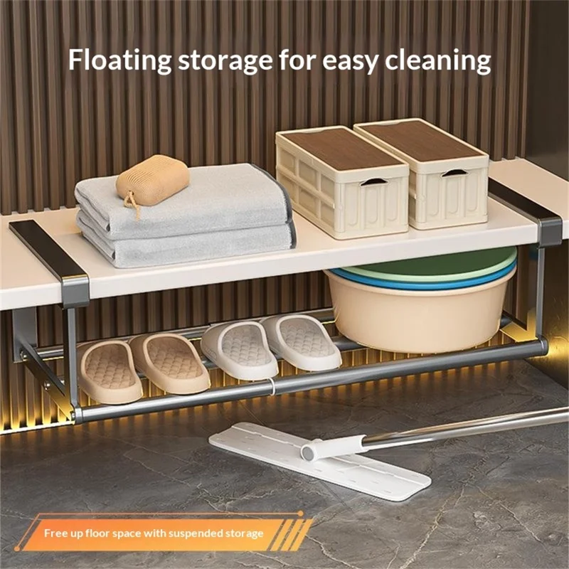 Estante de almacenamiento extensible grande de 30-50 cm, organizador bajo armario de acero al carbono, estante telescópico - Negro