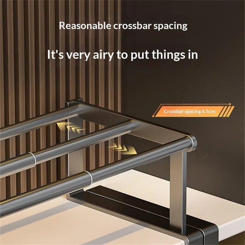 Estante de almacenamiento extensible grande de 30-50 cm, organizador bajo armario de acero al carbono, estante telescópico - Negro