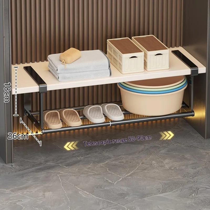 Estante de almacenamiento extensible grande de 50-90 cm, organizador bajo armario de acero al carbono, estante telescópico - Negro