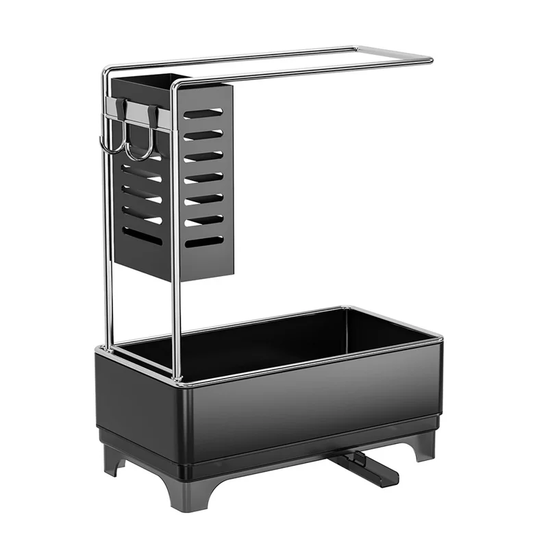 Kitchen Sink Organizer Rack Sponge Holder Dish Cloth Drying Rack with Drainage - Matte Black