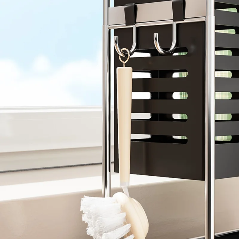 Kitchen Sink Organizer Rack Sponge Holder Dish Cloth Drying Rack with Drainage - Matte Black