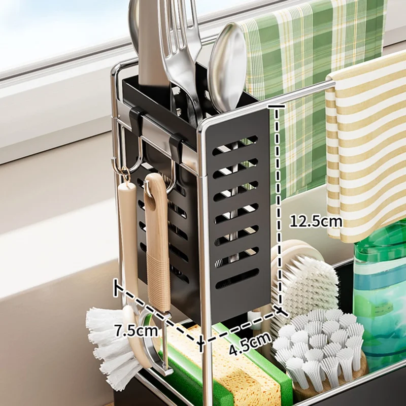 Kitchen Sink Organizer Rack Sponge Holder Dish Cloth Drying Rack with Drainage - Matte Black