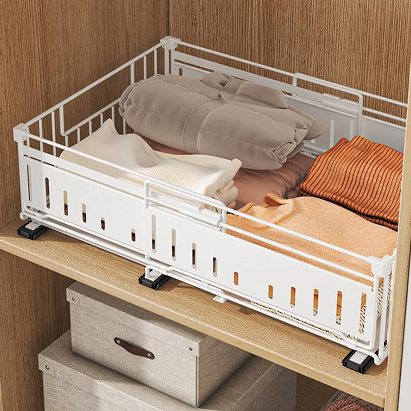 Kitchen Drawer Organizer Expandable Pull Out Storage Basket Cabinet Shelf Rack - Black