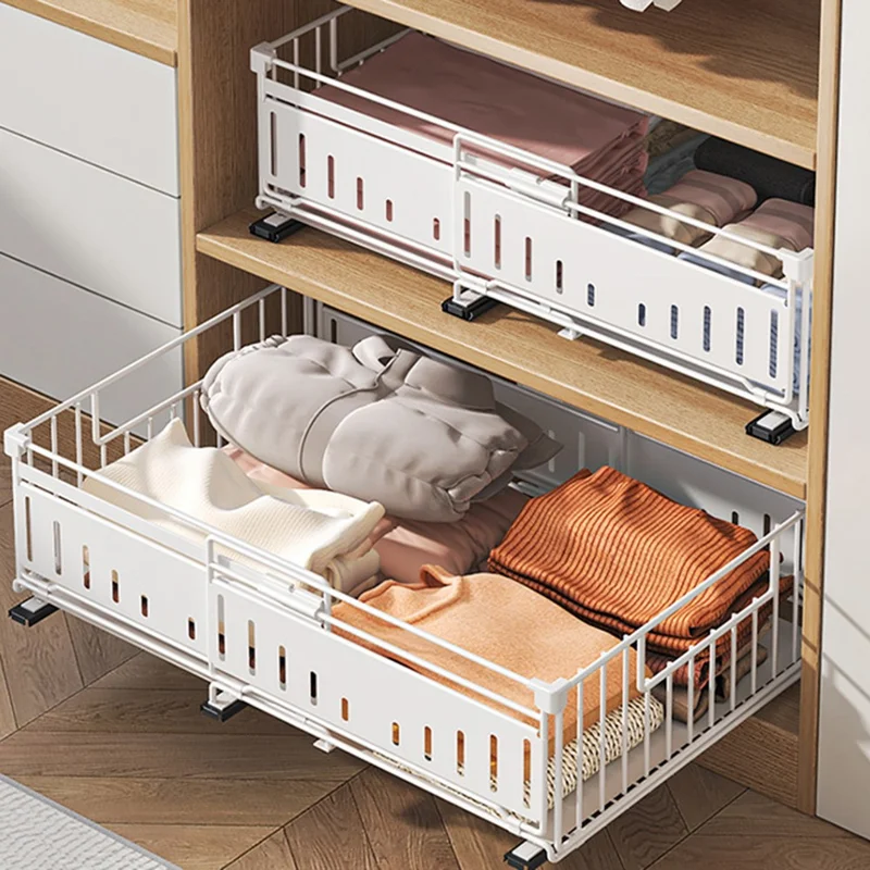 Kitchen Drawer Organizer Expandable Pull Out Storage Basket Cabinet Shelf Rack - Black