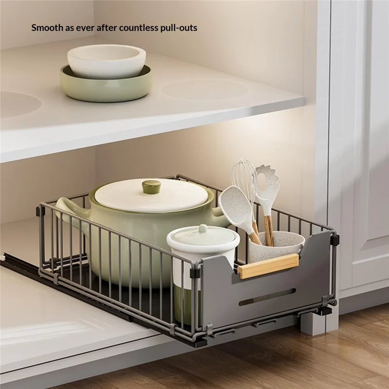 Size S 24.5 x 37.5 x 12cm Pull Out Kitchen Cabinet Organizer Rack Slide Drawer Basket - Grey