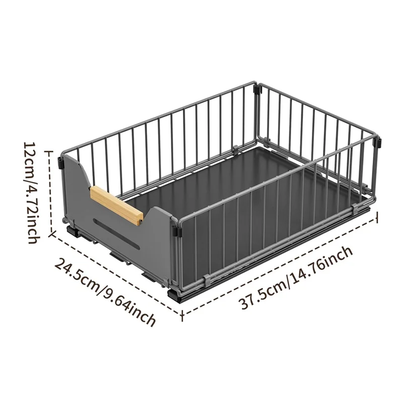 Size S 24.5 x 37.5 x 12cm Pull Out Kitchen Cabinet Organizer Rack Slide Drawer Basket - Grey