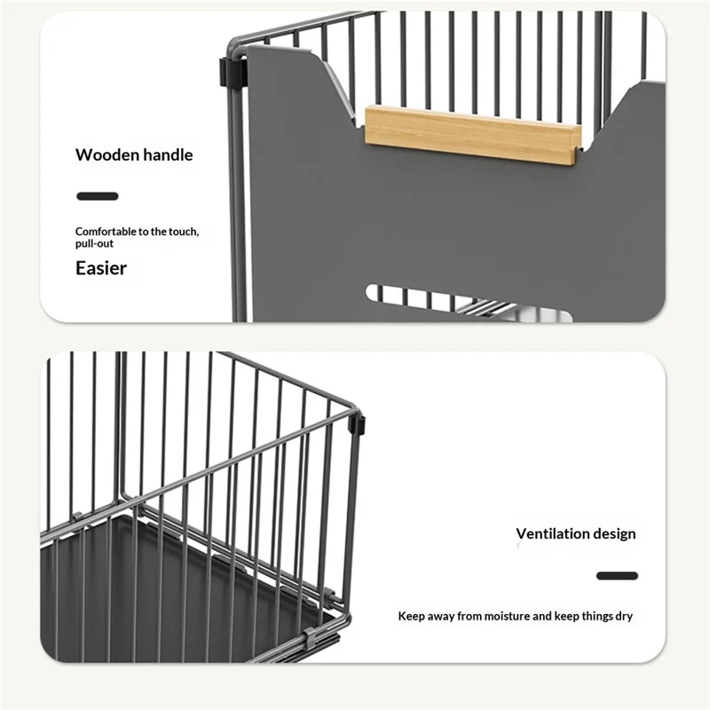 2Pcs Size S 24.5 x 37.5 x 12cm Pull Out Kitchen Cabinet Organizer Rack Slide Drawer Basket - Grey