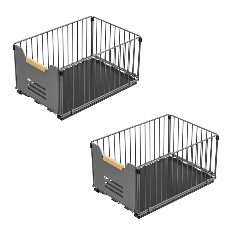 2Pcs Size L 24.5 x 37.5 x 1Pcm Pull Out Kitchen Cabinet Organizer Rack Slide Drawer Basket - Grey
