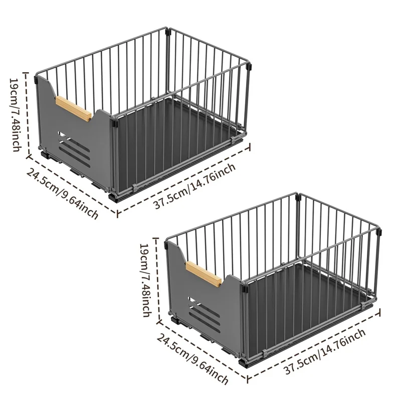 2Pcs Size L 24.5 x 37.5 x 1Pcm Pull Out Kitchen Cabinet Organizer Rack Slide Drawer Basket - Grey