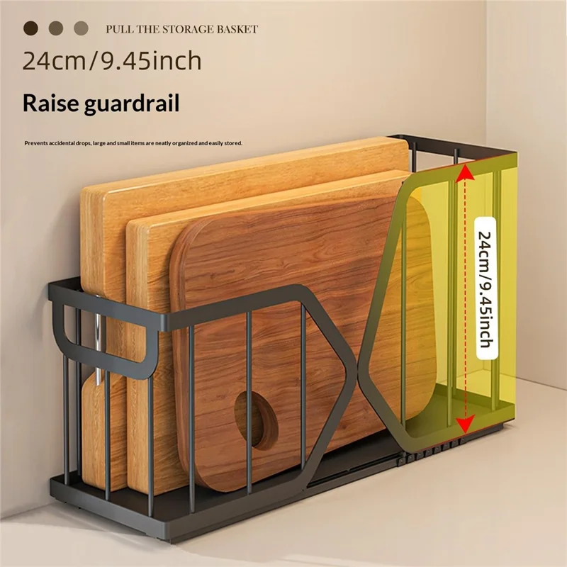 Kitchen Pull Out Drawer Organizer X-Type Slide Storage Basket, Size L - Black