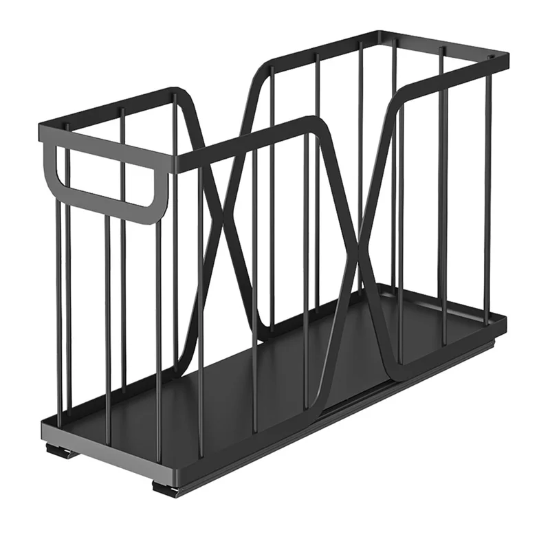 Kitchen Pull Out Drawer Basket X-Type Large Storage Organizer, Size L - Black