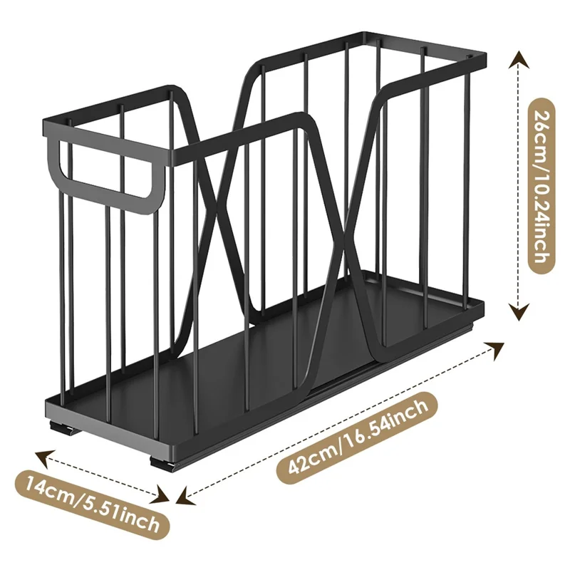 Kitchen Pull Out Drawer Basket X-Type Large Storage Organizer, Size L - Black