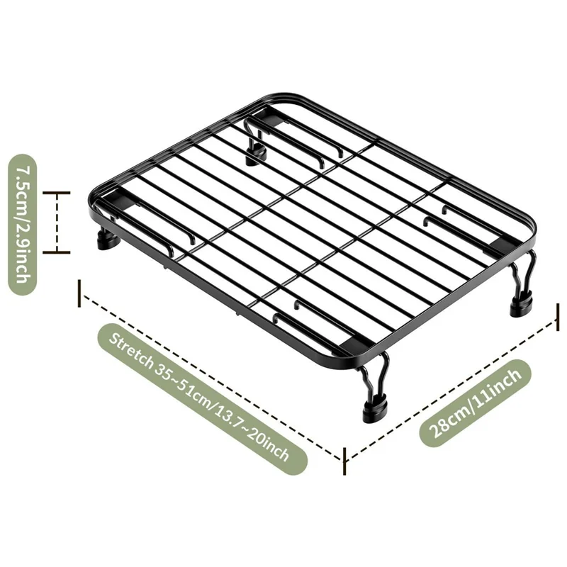 Expandable Over Sink Dish Drying Rack Kitchen Drainer Shelf, One-Way Retractable - Black