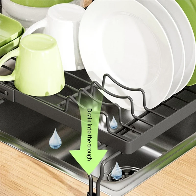 Expandable Over Sink Dish Drying Rack Kitchen Drainer Shelf, Dual-Way Retractable - Black