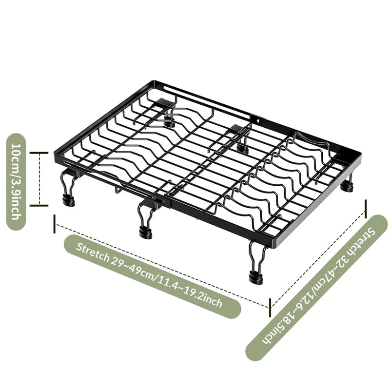 Expandable Over Sink Dish Drying Rack Kitchen Drainer Shelf, Dual-Way Retractable - Black