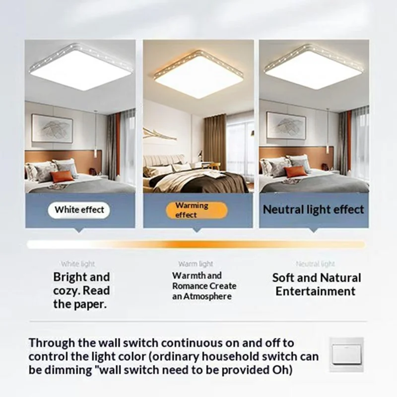 Lampada a Soffitto LED Quadrata 40x40 cm 48 W, Lampada a Soffitto a Scomparsa con 3 Temperature di Colore per Camera da Letto / Cucina / Soggiorno