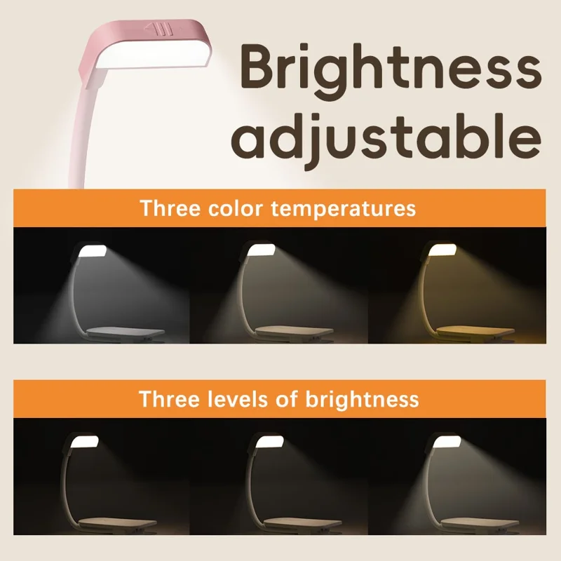 F26 3 Color Temperatures Clip-on Reading Light Mini LED Desk Lamp for Students Study - Pink