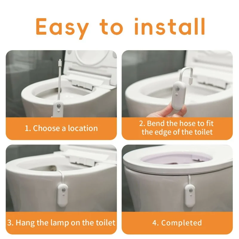 F27 2Pcs Toilet Sensor Light RGB Motion Sensor Night Light for Bathroom Atmosphere Lamp - White