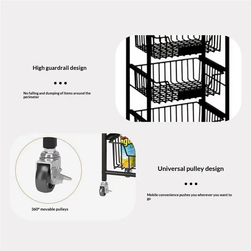 3-уровневая катящаяся кухонная тележка с ящиками, деревянной крышкой, органайзер для хранения, стеллаж для кладовой для дома - черная