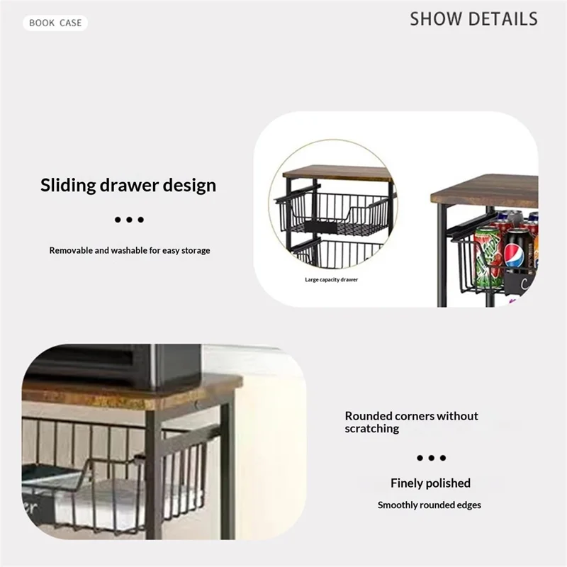 3-уровневая катящаяся кухонная тележка с ящиками, деревянной крышкой, органайзер для хранения, стеллаж для кладовой для дома - черная