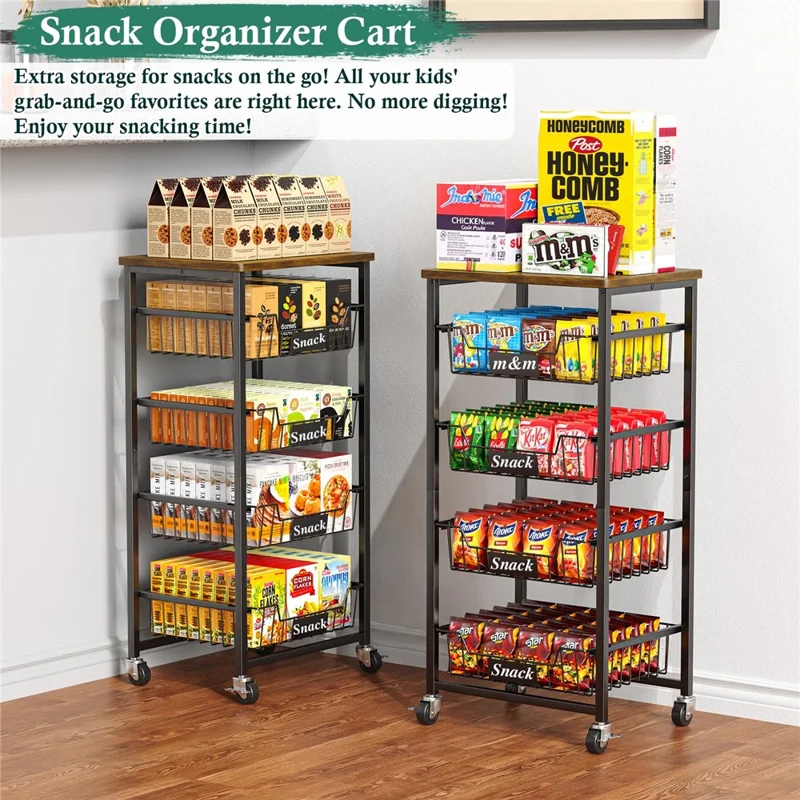 4-уровневая передвижная кухонная тележка с ящиками, деревянная крышка, органайзер для хранения, стеллаж для кладовой для дома - черный