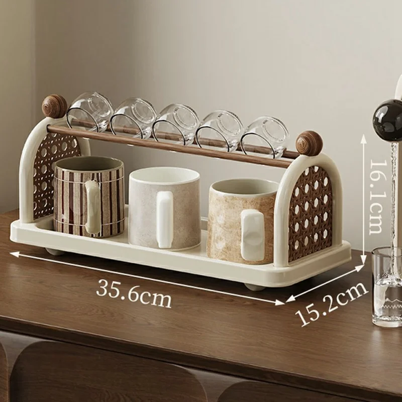 Suporte para Copos Organizador de Secretária Prateleira de Armazenamento para Copos de Água para Cozinha Casa de Banho Canecas Copos - Branco