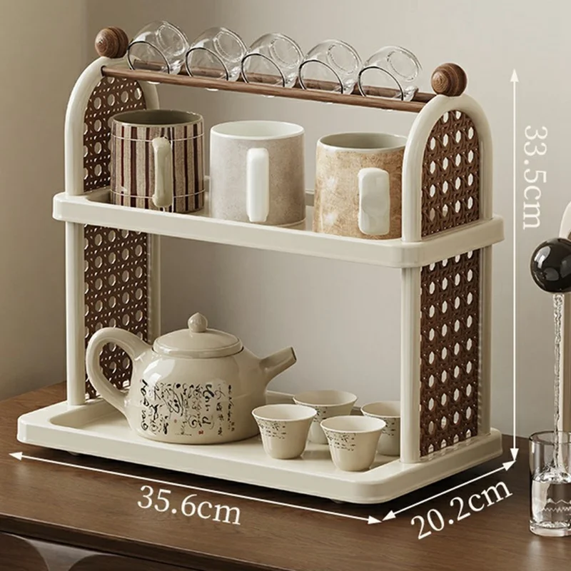 2-уровневая стойка-органайзер для чашек, полка для хранения стаканов, кружек, столовых приборов на стол, в кухню, ванную комнату - белый