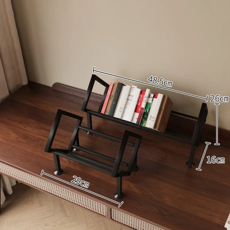 Desktop Adjustable Bookshelf Metal Expandable Book Rack for Office Study Room Organization - Black