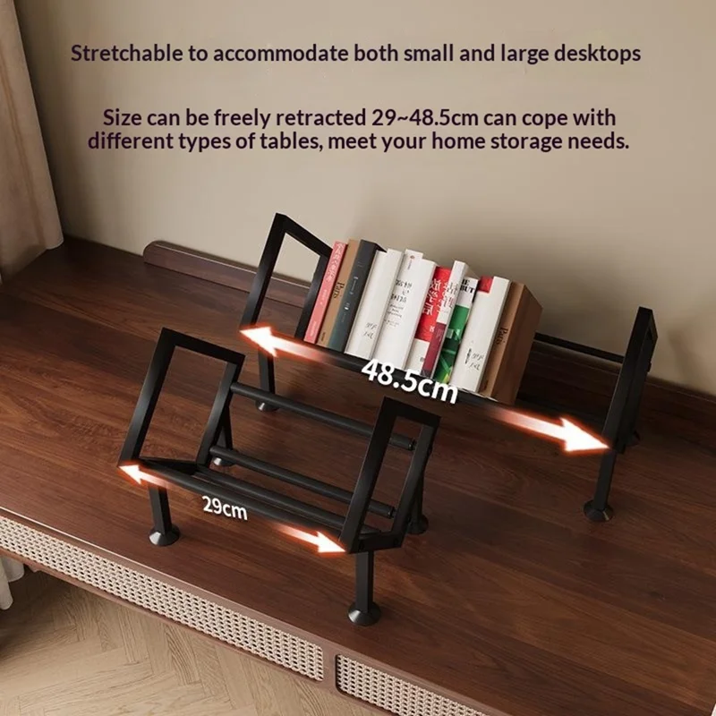 Desktop Adjustable Bookshelf Metal Expandable Book Rack for Office Study Room Organization - Black