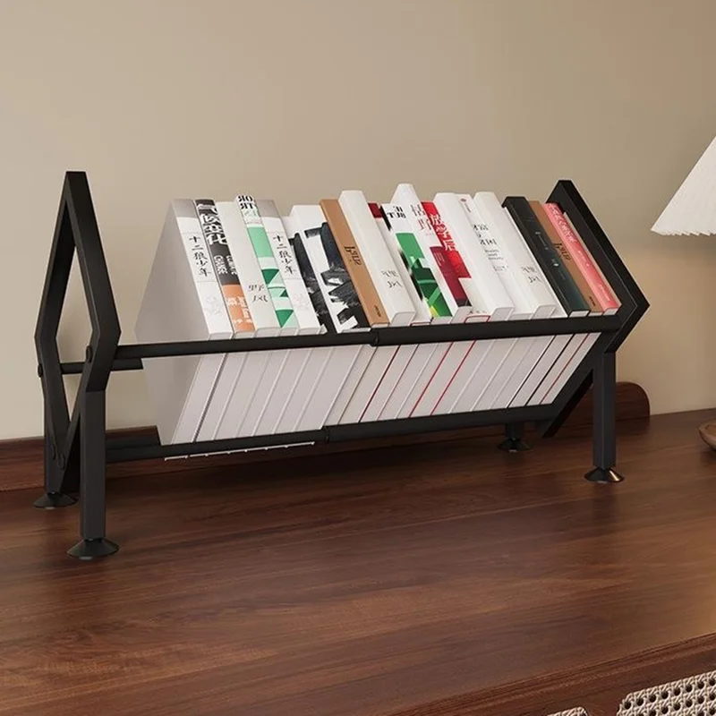 Desktop Adjustable Bookshelf Metal Expandable Book Rack for Office Study Room Organization - Black