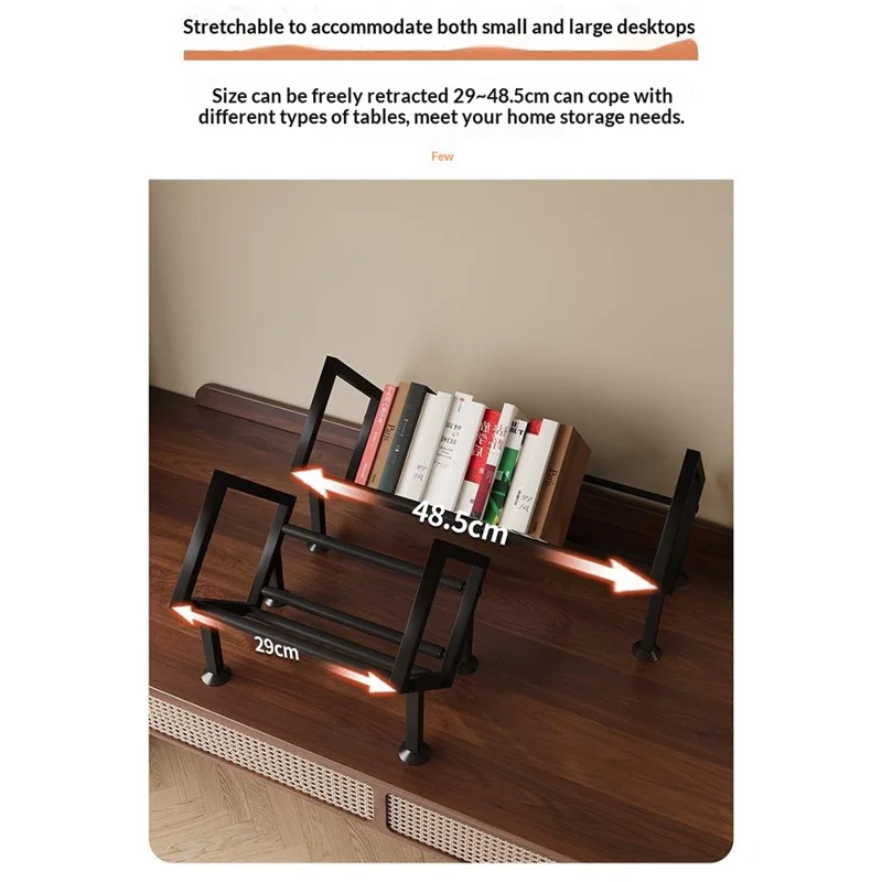 Desktop Adjustable Bookshelf Metal Expandable Book Rack for Office Study Room Organization - Black