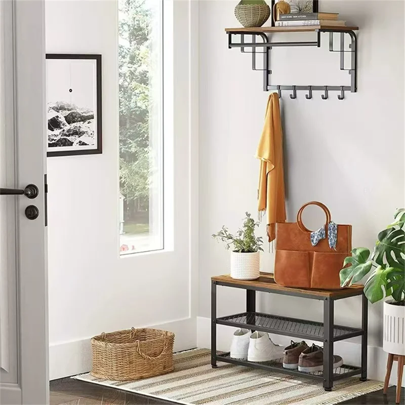 3-Tier Industrial Style Shoe Rack Storage Bench Metal Wire Grid Shelves for Entryway