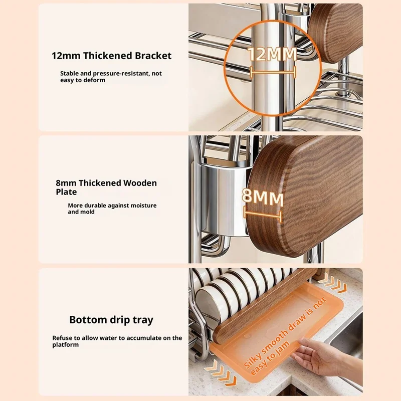 3-Tier  Stainless Steel Dish Drying Rack Dish Drainer Bowl Kitchen Organizer