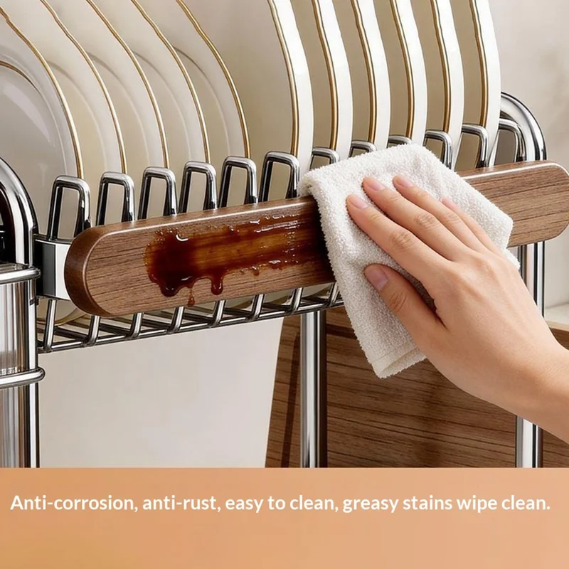 3-Tier Stainless Steel Dish Drying Rack Dish Drainer Bowl Kitchen Organizer with Chopstick Cutlery Holder Cutting Board Rack