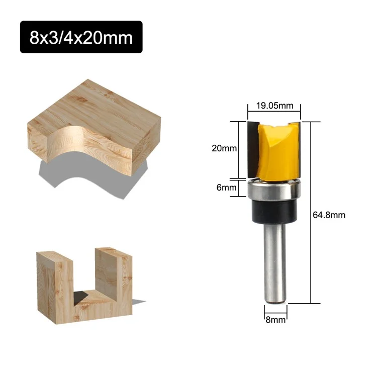 MC03007-8mm Shank 4Pezzi / Set Dima Trim Cerniera Fresatura Router Bit Lavorazione del legno Fresa dritta End Mill Trimmer Fresa a raso