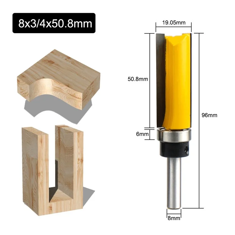 MC03007-8mm Shank 4Pcs / Set Template Trim Hinge Mortising Router Bit Woodworking Straight End Mill Trimmer Flush Trimming Cutter