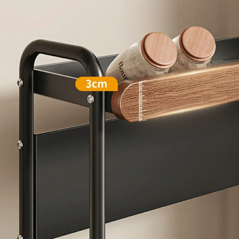3-Tier 44x21x57cm Round Tube Kitchen Spice Rack with Knife Holder Carbon Steel Solid Wood Countertop Storage Organizer for Seasoning Bottles