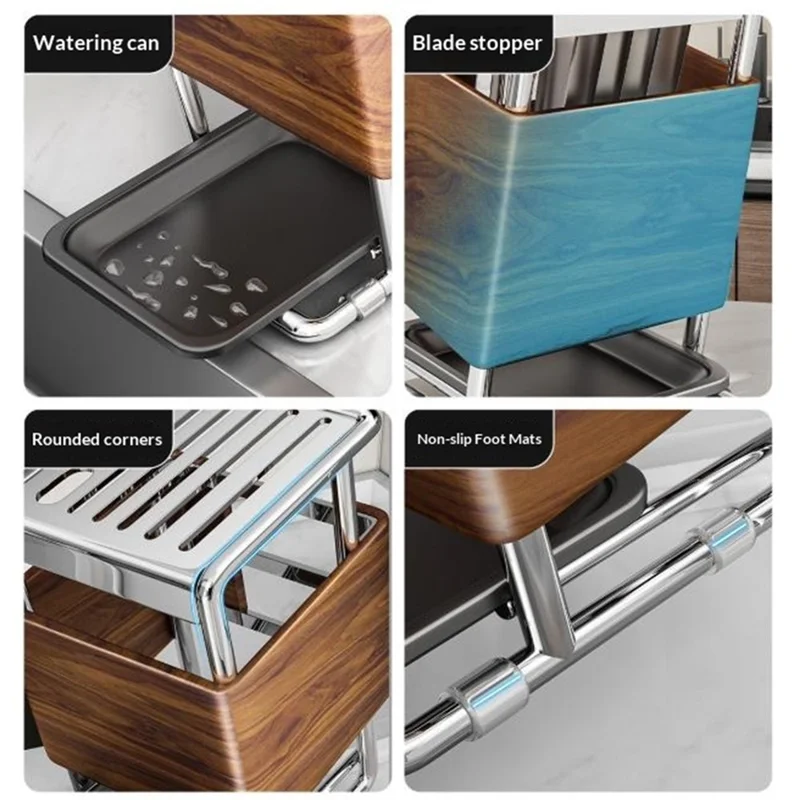 Kitchen Knife Block Holder Multifunctional Cutlery Storage Rack Kitchen Accessories with Drip Tray