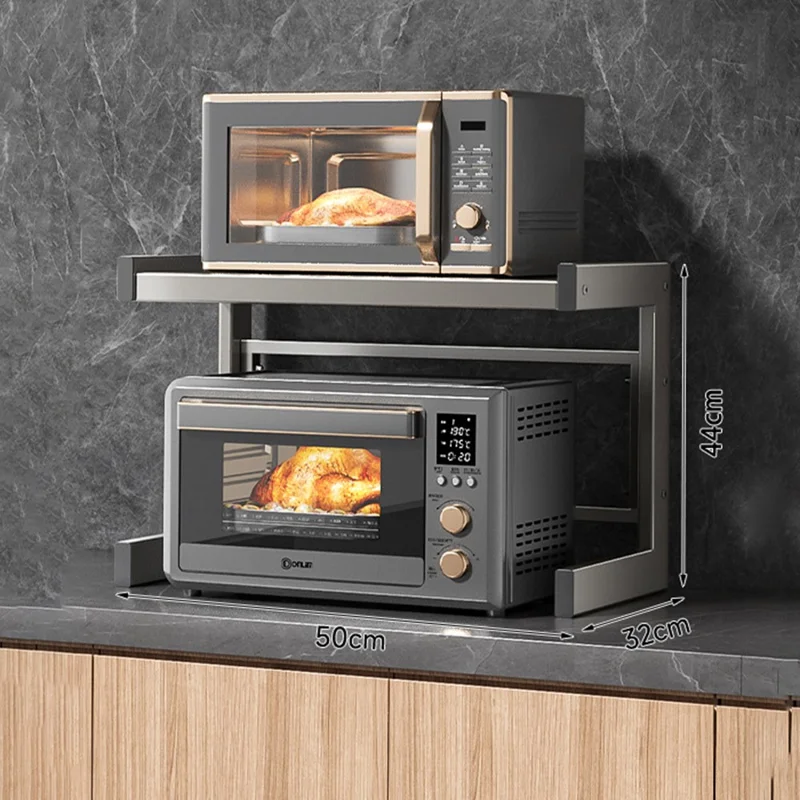 50x32x44cm 2-Tier Kitchen Microwave Oven Rack Stand Carbon Steel Countertop Storage Shelf