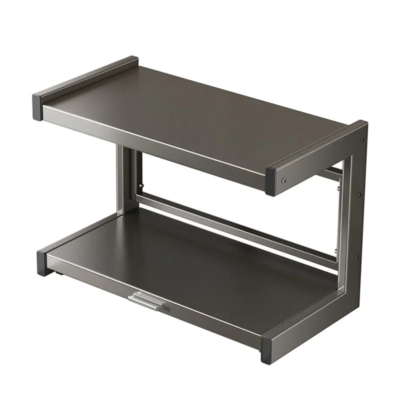 50x32x44cm 2-Tier Kitchen Microwave Oven Rack Stand with Pull-Out Drawer Carbon Steel Countertop Storage Shelf
