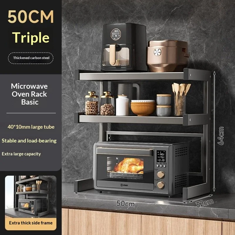 50x32x64cm 3-Tier Kitchen Microwave Oven Rack Stand Carbon Steel Countertop Storage Shelf