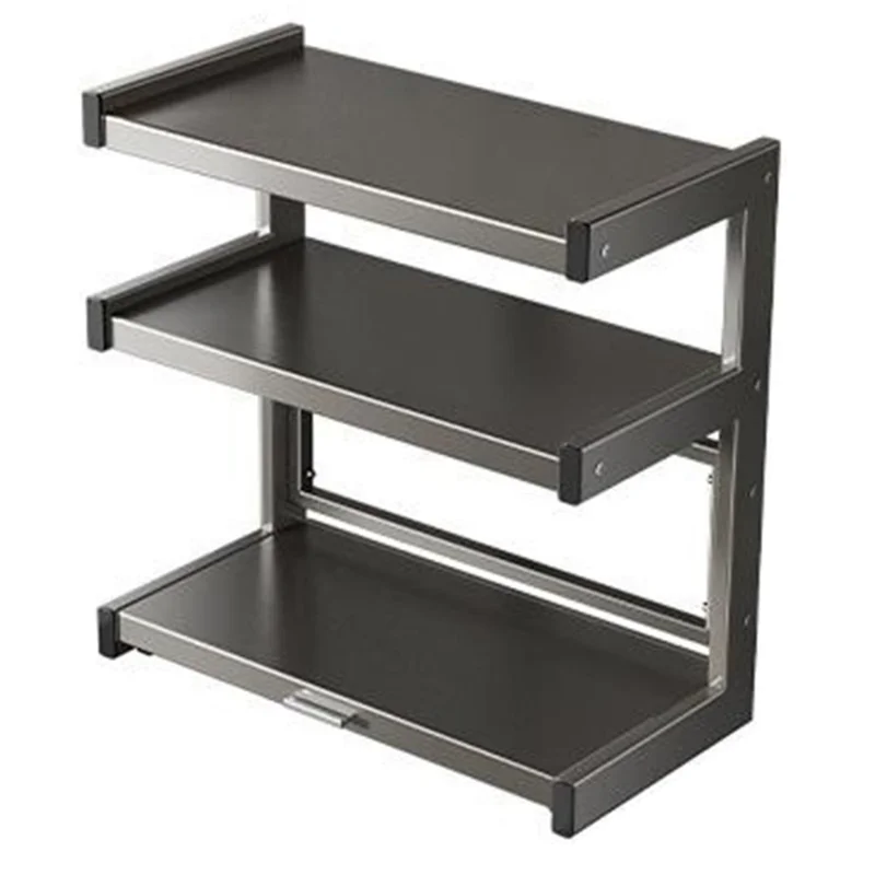 50x32x64cm 3-Tier Kitchen Microwave Oven Rack Stand with Pull-Out Drawer Carbon Steel Countertop Storage Shelf