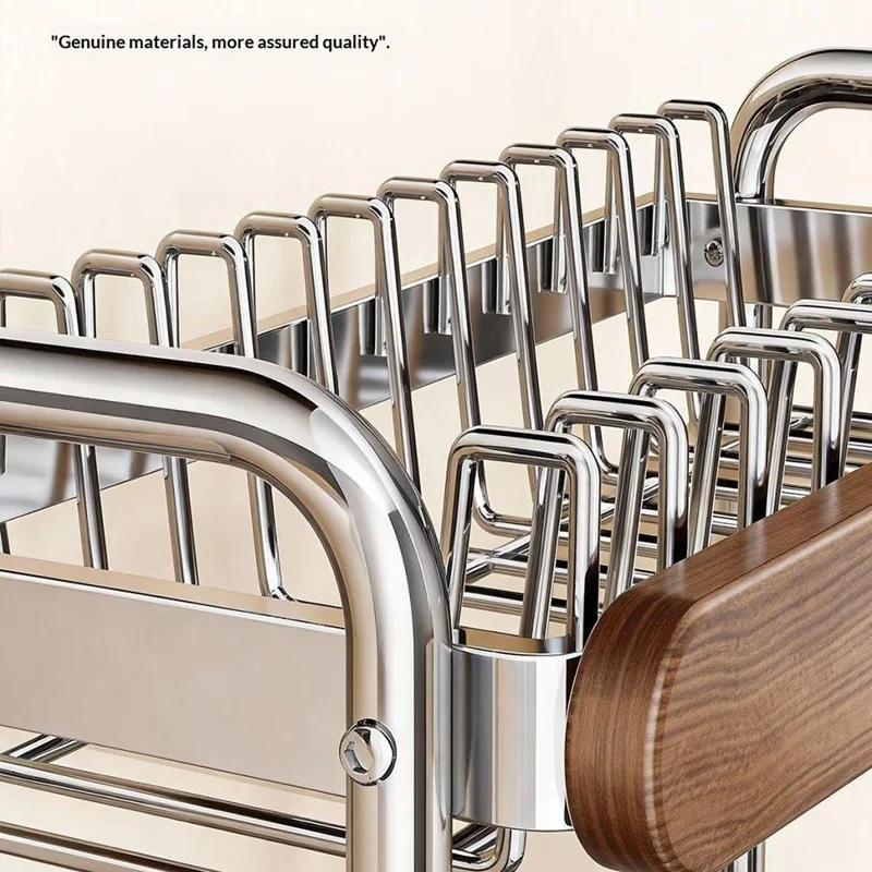 2-lags køkkenrak til tallerkener i rustfrit stål med drypundersæt, opbevaringsorganizer til skåle