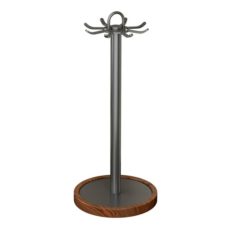 360 Degree Rotating Kitchen Utensil Holder 8 Hooks Swivel Stand Wooden Base Countertop Organizer - Grey