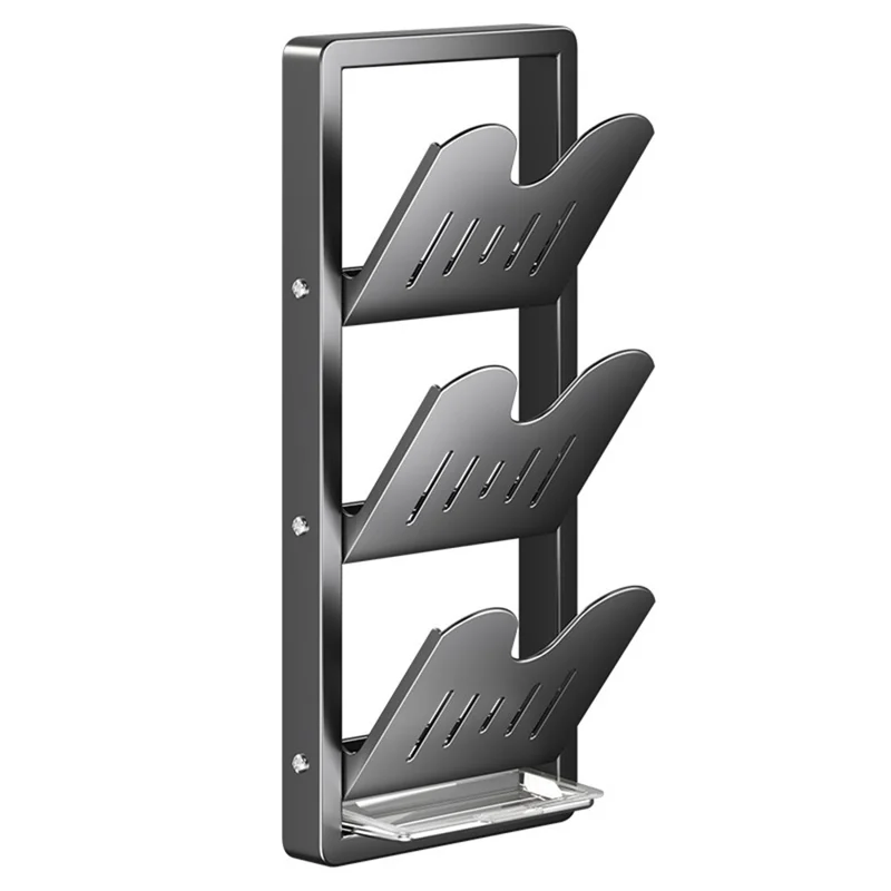 Étagère murale 3 niveaux pour planches à découper et couvercles de casseroles, armoire pliable en acier au carbone sans perçage, organisateur de cuisine - Gris