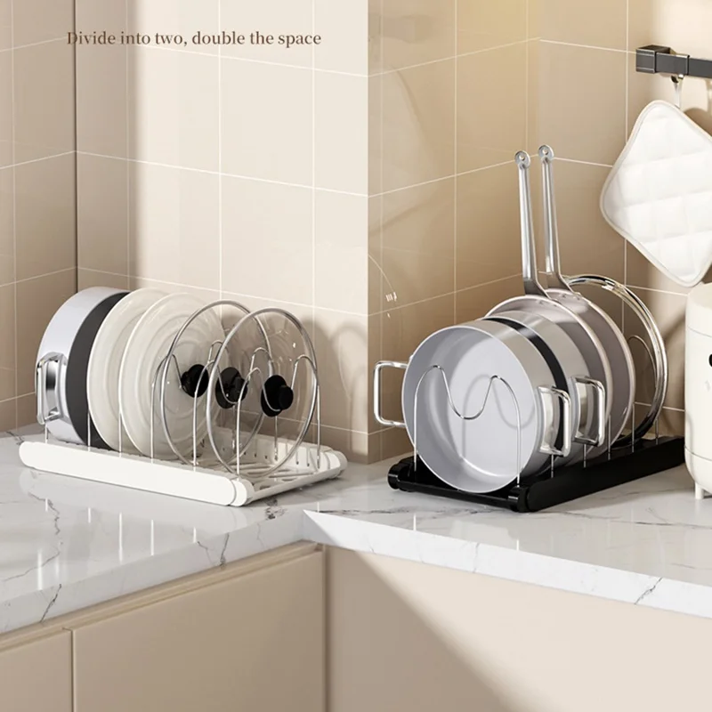 Rack de Rangement Télescopique pour Ustensiles de Cuisine, Organisateur de Cuisine Réglable, Support de Rangement Multicouche pour Casseroles et Couvercles - Blanc