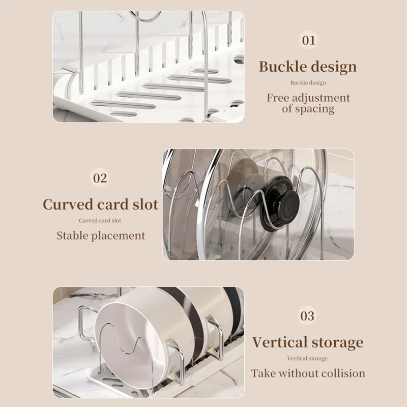Rack de Rangement Télescopique pour Ustensiles de Cuisine, Organisateur de Cuisine Réglable, Support de Rangement Multicouche pour Casseroles et Couvercles - Blanc