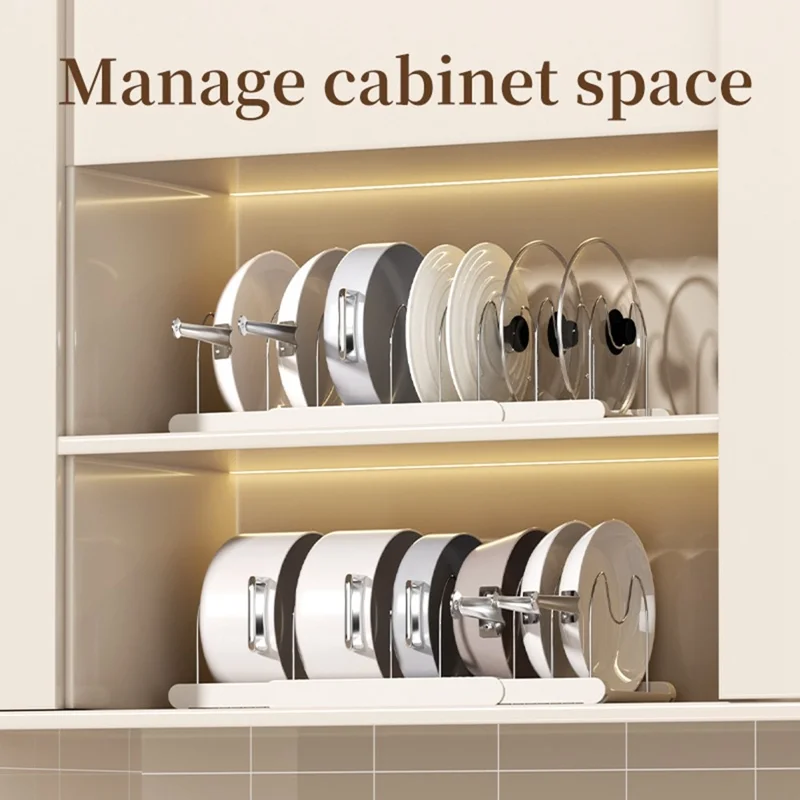 Rack de Rangement Télescopique pour Ustensiles de Cuisine, Organisateur de Cuisine Réglable, Support de Rangement Multicouche pour Casseroles et Couvercles - Blanc