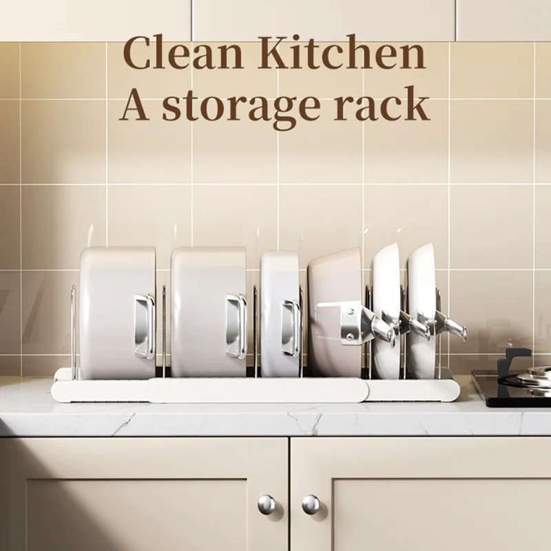 Rack de Rangement Télescopique pour Ustensiles de Cuisine, Organisateur de Cuisine Réglable, Support de Rangement Multicouche pour Casseroles et Couvercles - Blanc